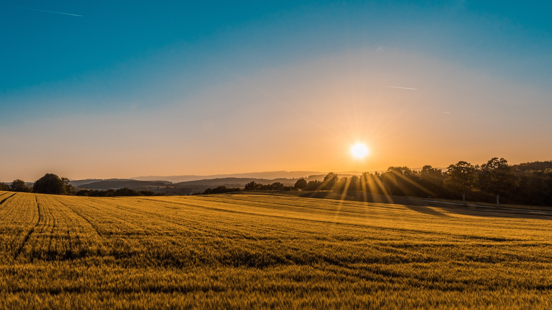 Sunset over a farmers field in Fribourg, Switzerland