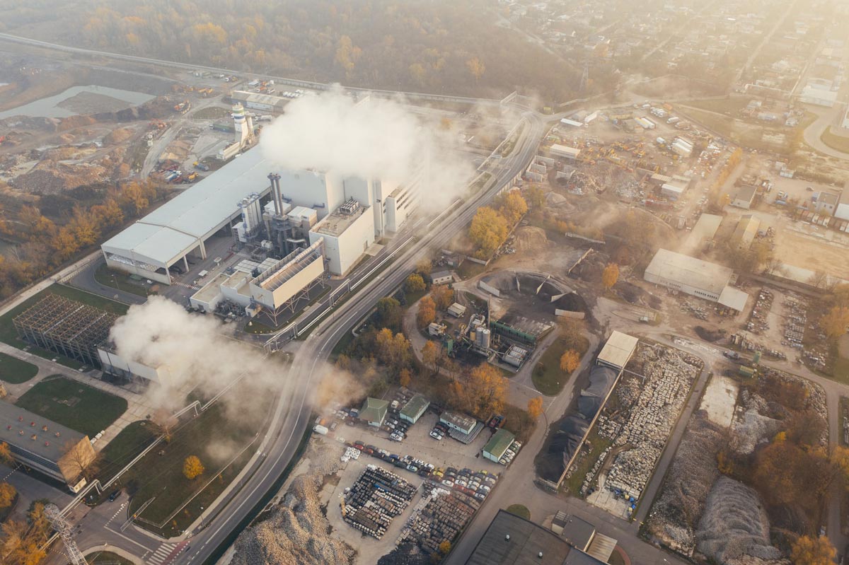 city view with a factory